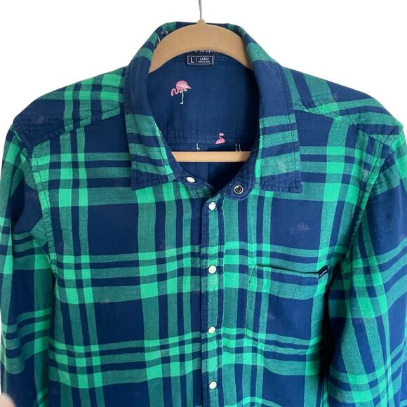 Chubbies Flip It & Reverse It Button Down Shirt Plaid Flamingo Print Mens LARGE - Picture 2 of 10